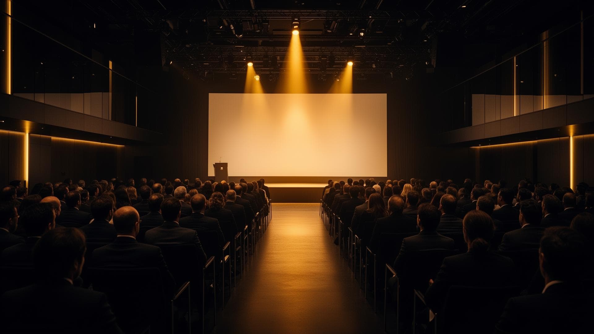 Auditório corporativo iluminado durante uma conferência Connect